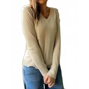 NEW PURE AMICI long sleeve v neck tee in latte
